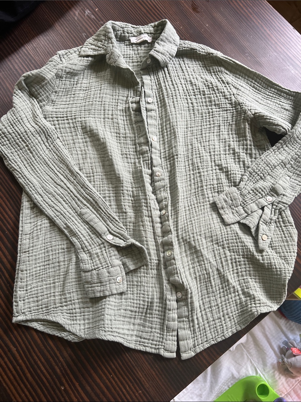 beachlunchlounge Light Sage Textured Button-Down Shirt